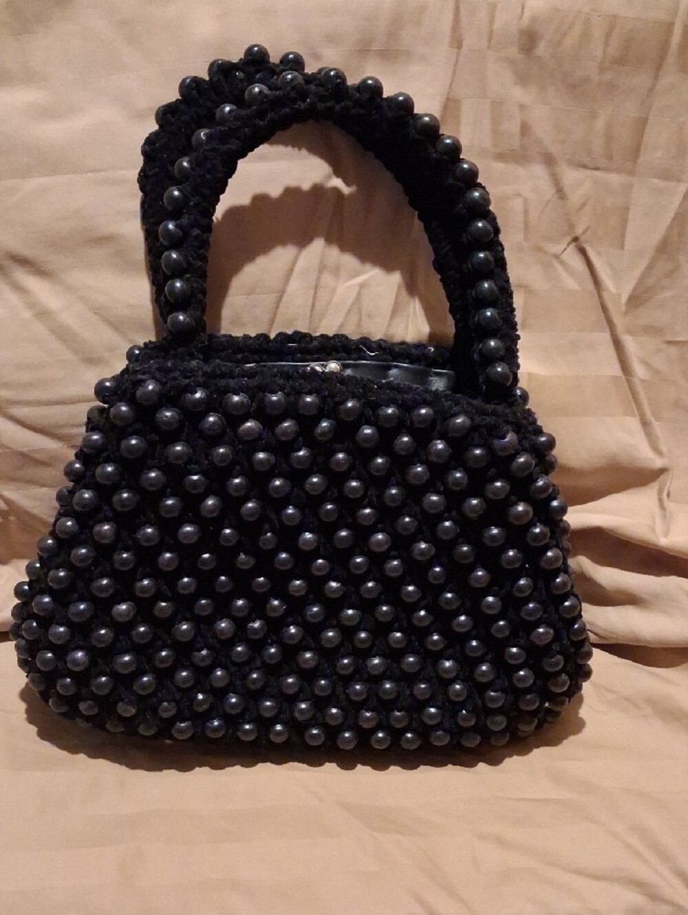 Walborg Black Beaded Top-Handle Clutch